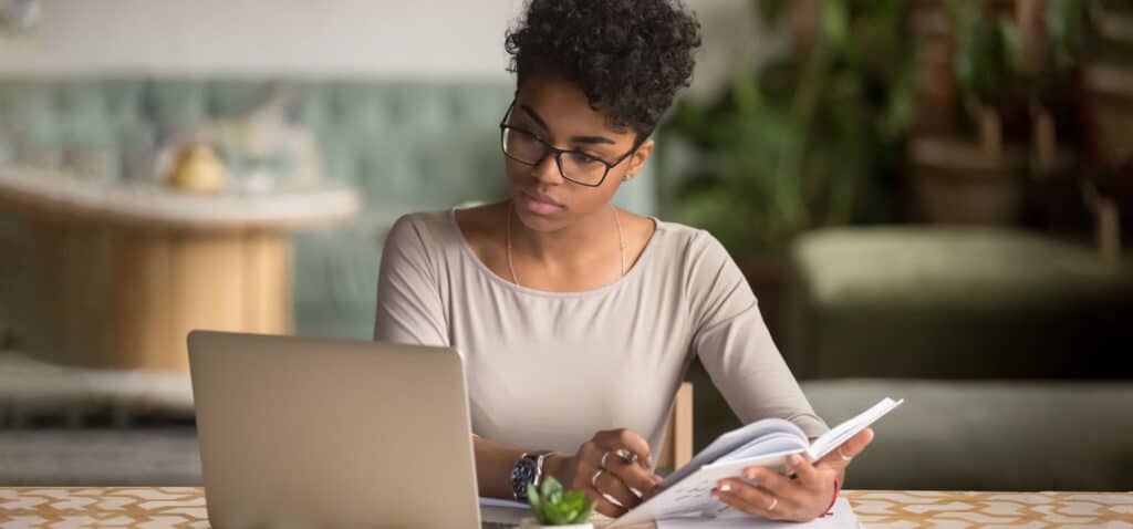 Woman researching hospice and home health care